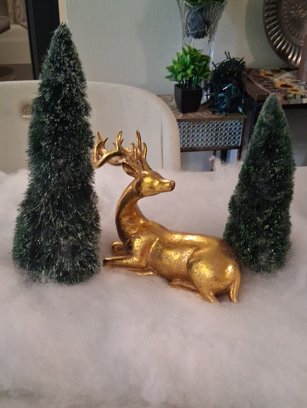 Elegant Gold Reclining Reindeer Holiday Accent by
